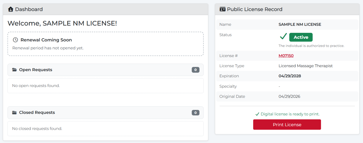Screen shot of user homepage